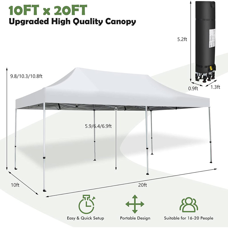 Gymax 20 Ft. W x 10 Ft. D Iron Pop Up Party Tent Wayfair